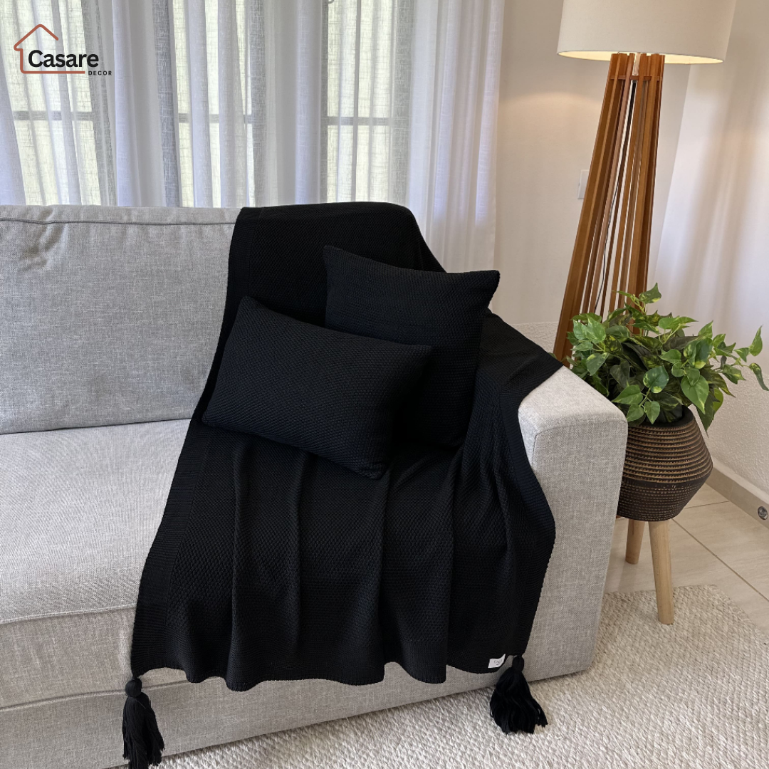 Manta Tricot Elegance com Pompom